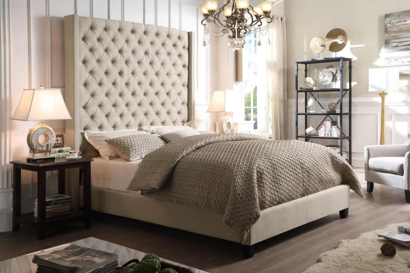 Picture of TAGULAS Button-Tufted Wingback Headboard ONLY in Eastern King Size (Beige)