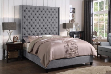 Picture of TAGULAS Button-Tufted Wingback Headboard ONLY in Eastern King Size (Light Grey)
