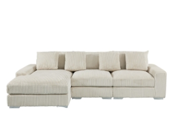 Picture of WINSTON Corduroy Modular Sectional Sofa (Beige) - Facing Right with Ottoman (4PC Set)	