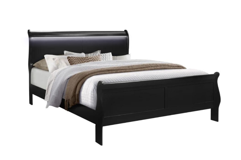 Picture of LOUIS Hevea Wood Bed Frame with LED Lighting Headboard in Queen/Eastern King Sizes (Black) 