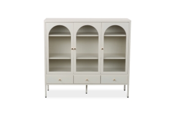 Picture of STARK Steel Frame 3-Arched Doors 3-Drawers Glass Display Cabinet (Cream)
