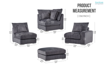Picture of WINSTON Corduroy Modular Sofa (Grey) - Corner Part	