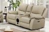 Picture of KEATON Leather Dual Power Reclining Sofa Range with Bluetooth Speaker + Console & Cup Holders (Latte)
