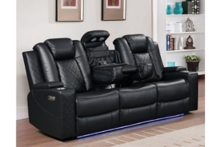 Picture of MONROSE Air Leather Dual Motor Reclining Sofa Range (Black) - Sofa with Drop-Down Console USB Port, Power Socket & Wireless Charging(3RRC)