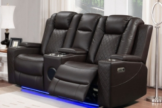 Picture of MONROSE Air Leather Dual Motor Reclining Sofa Range (Brown) - Loveseat with Console & Bluetooth Speaker & Wireless Charging (2RRC)