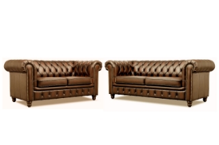 Picture of WILLIFORD 100% Genuine Leather Chesterfield Sofa Range (Tobacco) - Loveseat + Sofa Set