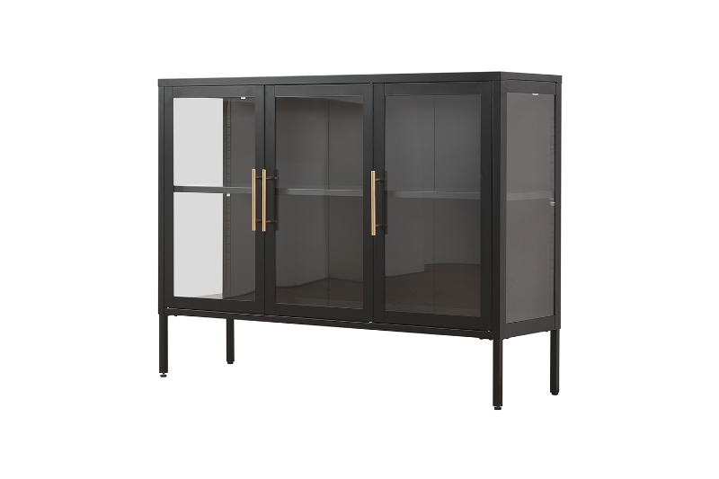 Picture of STARK Steel Frame 35.5"x47" 3-Door Transparent Glass Display Cabinet (Black)