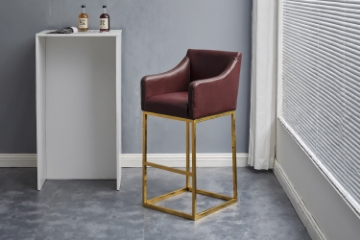 Picture of HESPER 29" Bar Height Bar Stool with Arms & Golden Finish Base (Wine Red) 