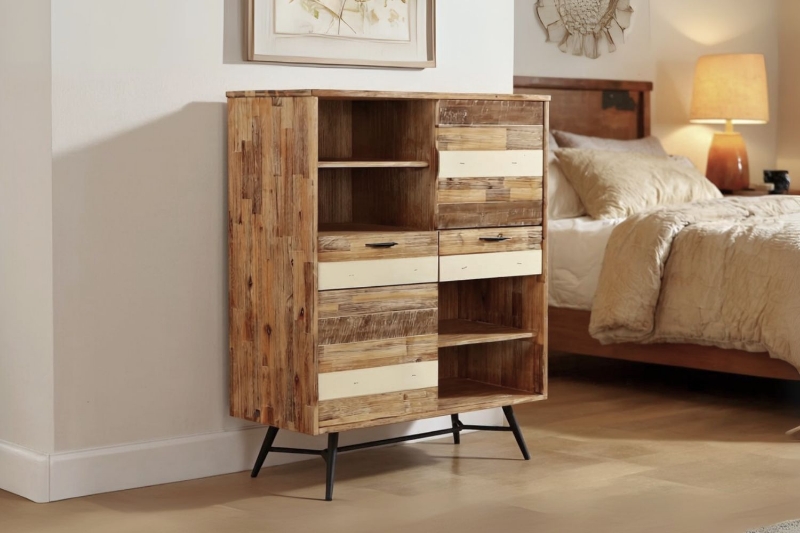 Picture of LEAMAN 2-Door 2-Drawer Acacia Wood Display Cabinet