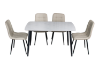 Picture of SAROTO 51" Sintered Stone Top 5PC Dining Set (Gloss White Table + Creamy White Chairs)