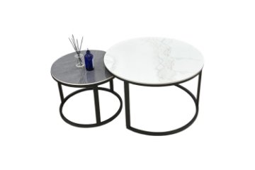 Picture of TOBIA White & Grey Sintered Stone Nesting Table Set