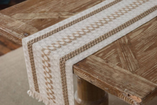 Picture of 376-006 Jute-Striped Woven Table Runner/Bed Runner with Tassel - 94.5"x12"