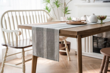Picture of 376-009 Jacquard Geometric Pattern Table Runner/Bed Runner (Grey) - 78.5"x13"